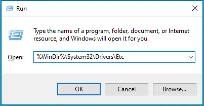 [実行]ボックスに％WinDir％\ System32 \ Drivers \ Etcと入力します。