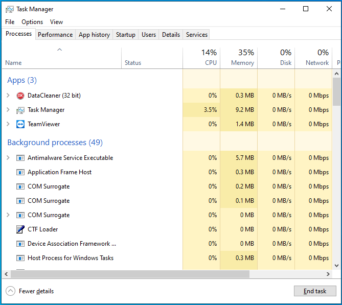 Premi Ctrl + Maiusc + Esc per avviare Task Manager.