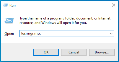 Ingrese "lusrmgr.msc" en el cuadro de diálogo Ejecutar.
