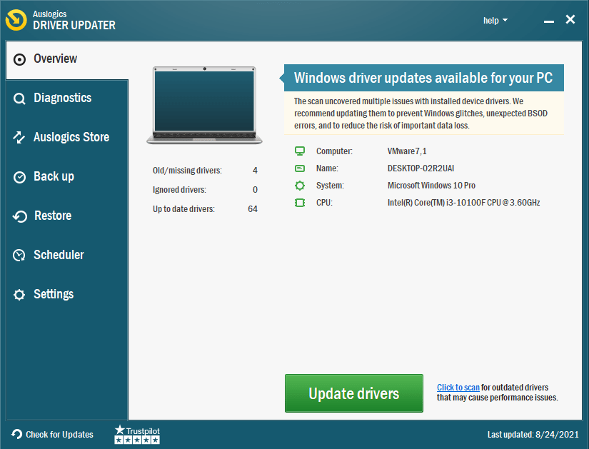 Auslogics Driver Updater를 실행하여 PC의 드라이버를 업데이트하십시오.