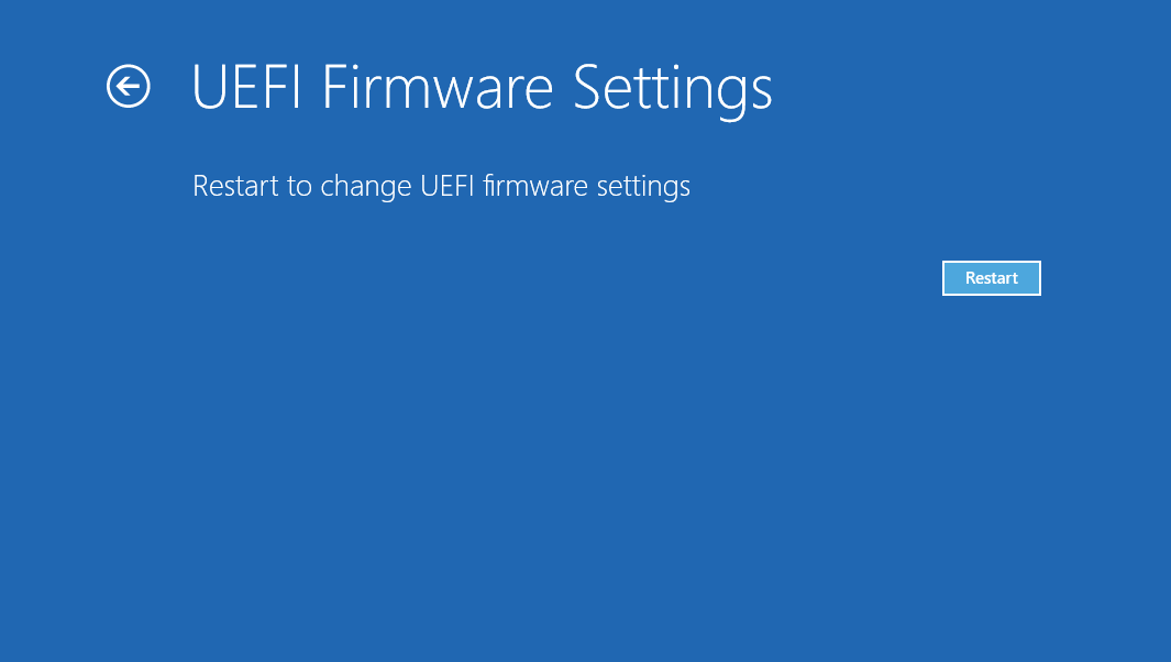 Fare clic su Riavvia per modificare le impostazioni del firmware UEFI.