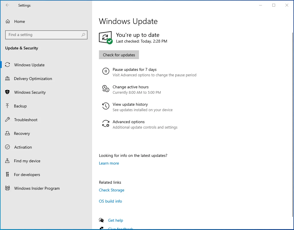 O painel do Windows Update será aberto.