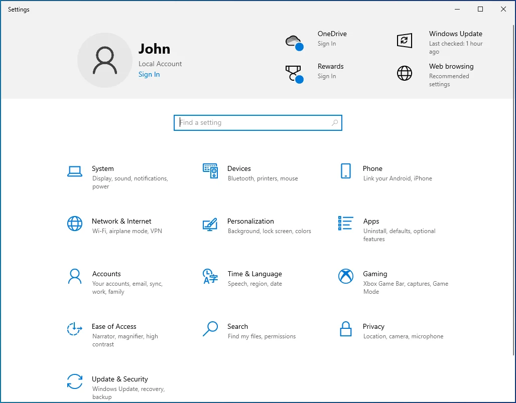 WindowsロゴキーとIの組み合わせを押して、[設定]を開きます。