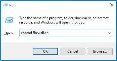 "control firewall.cpl"을 입력하고 확인을 클릭합니다.