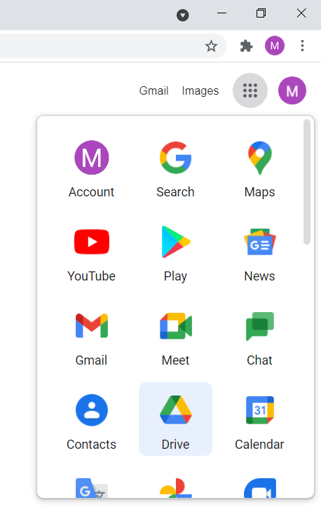 Deschide Google Chrome și selectează Drive.