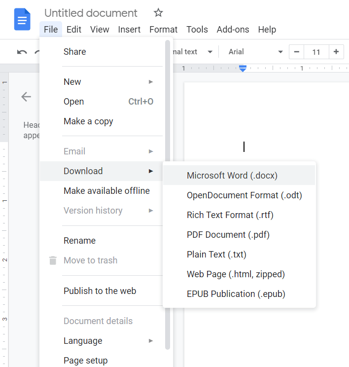 Selectați Microsoft Word (.docx).