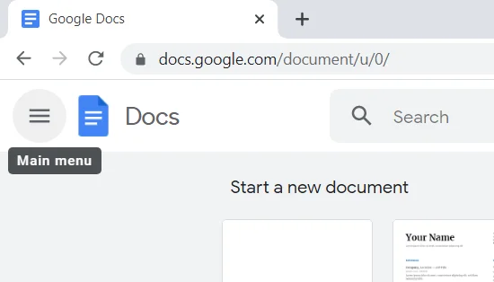 Ouvrez Google Docs et accédez au menu.