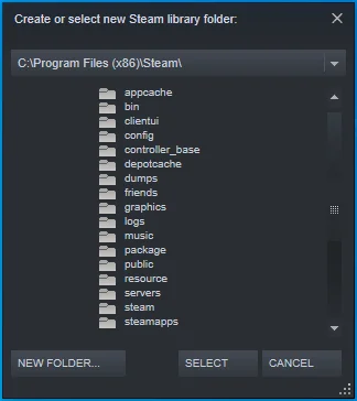 Tetapkan direktori default baru untuk Steam.