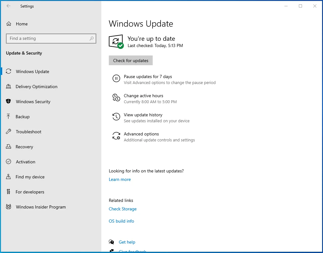 คลิกที่ Windows Update ทางด้านซ้าย