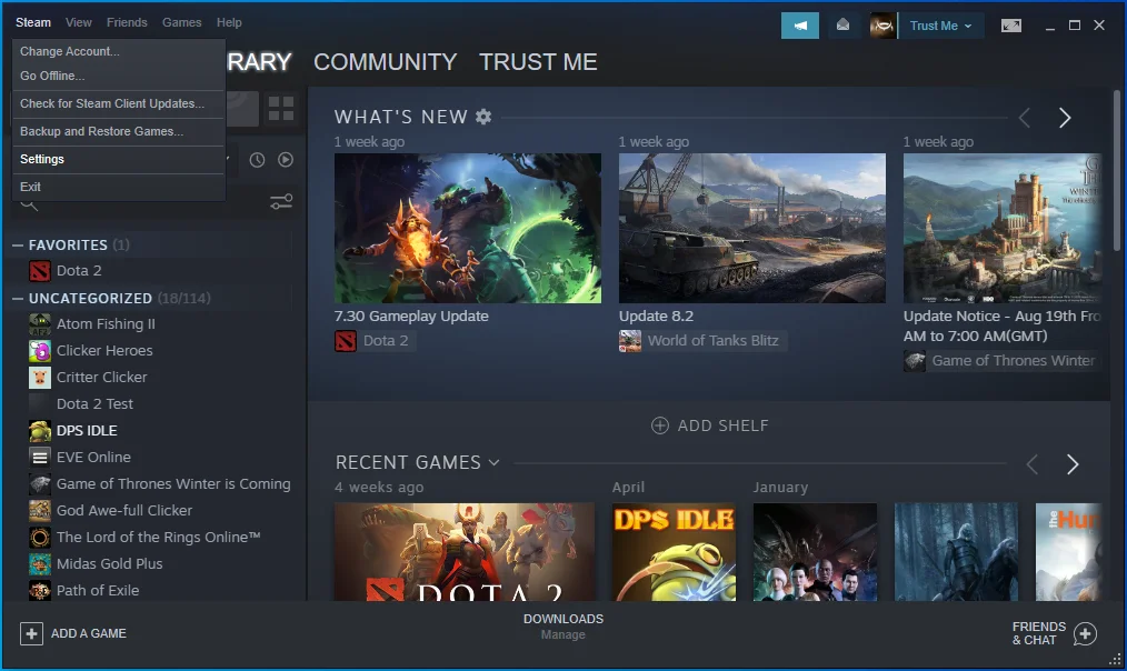 Otwórz menu Ustawienia Steam.