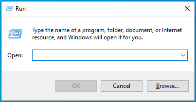 Aktifkan dialog Jalankan di Windows 10.