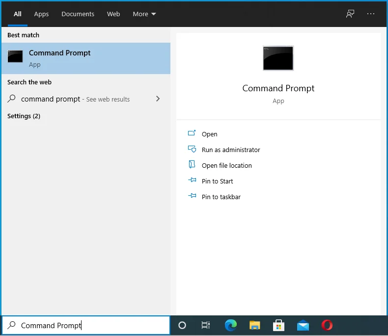 พิมพ์ “Command Prompt” ในการค้นหา