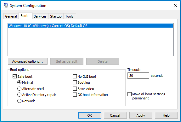 ทำเครื่องหมายที่ช่องทำเครื่องหมาย Safe Boot