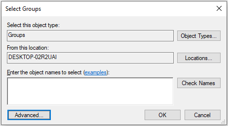 Cliquez sur le bouton Avancé dans la fenêtre Sélectionner des groupes.