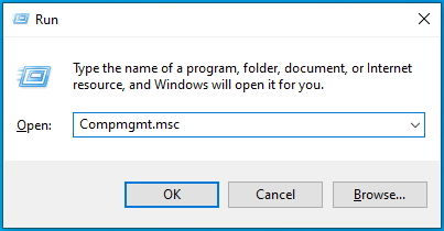 Escriba "Compmgmt.msc" en Ejecutar.
