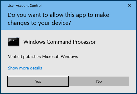 Haga clic en Sí en el indicador de Control de cuentas de usuario en Windows 10.