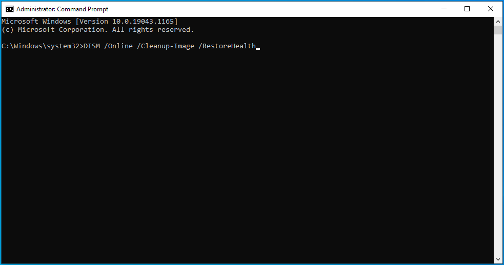 ป้อน DISM /Online /Cleanup-Image /RestoreHealth ลงใน cmd