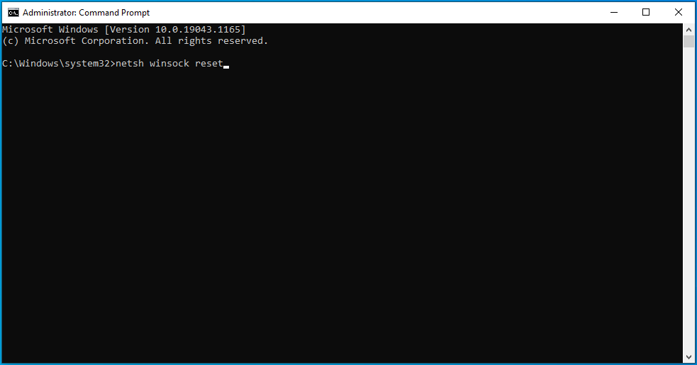 Entrez netsh winsock reset dans cmd.