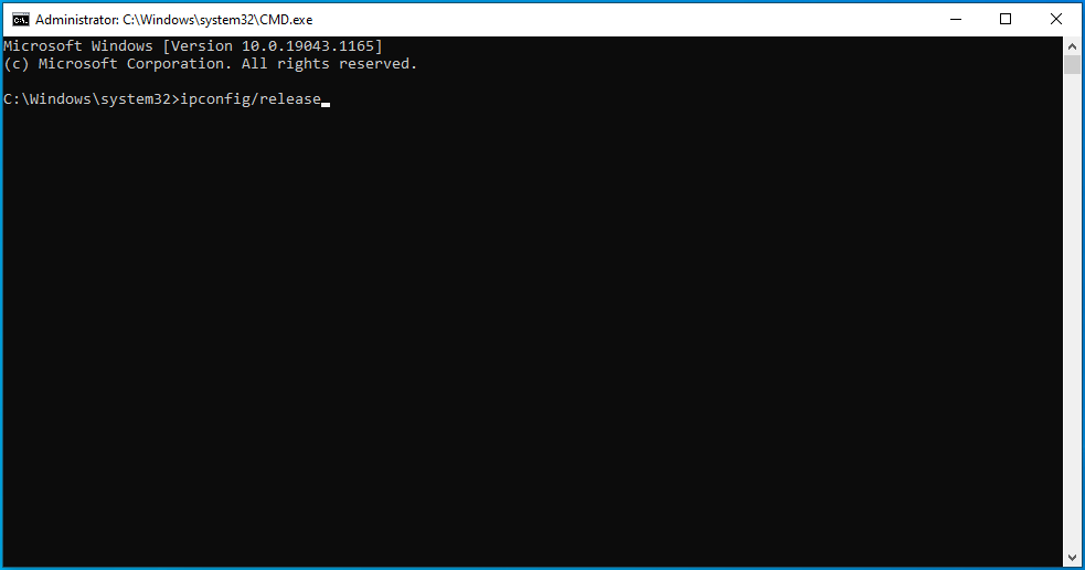 พิมพ์ ipconfig/release ลงใน cmd