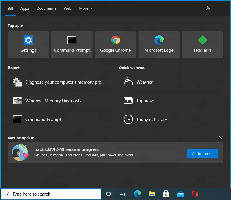 Lancez l'utilitaire de recherche dans Windows 10.