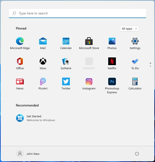 Menu Start systemu Windows 11