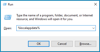 Introduceți „%localappdata%” și apăsați Enter.