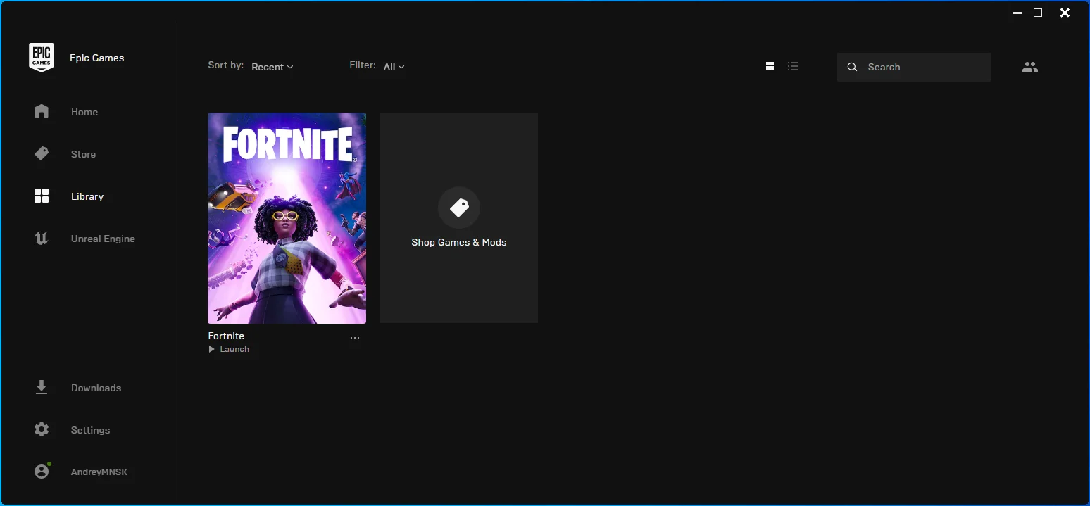 Vá para a Biblioteca no Epic Games Launcher.