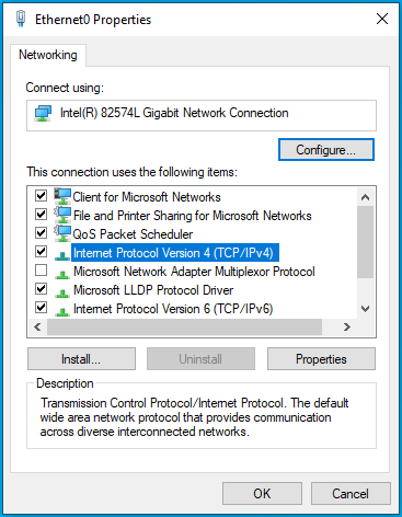 Haga clic en Protocolo de Internet versión 4 (TCP/IPv4).