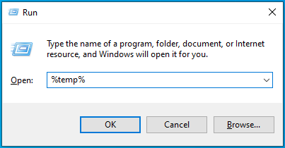 Introduceți „%temp%” (fără ghilimele) și apăsați Enter.