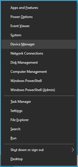 เลือก Device Manager จากเมนู Win + X