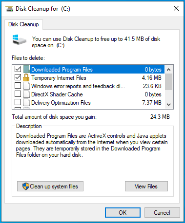 Faceți clic pe „Curățați fișierele de sistem” în Disk Cleanup.