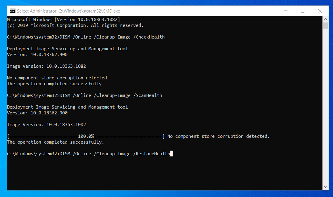 DISM /Online /Cleanup-Image /RestoreHealth