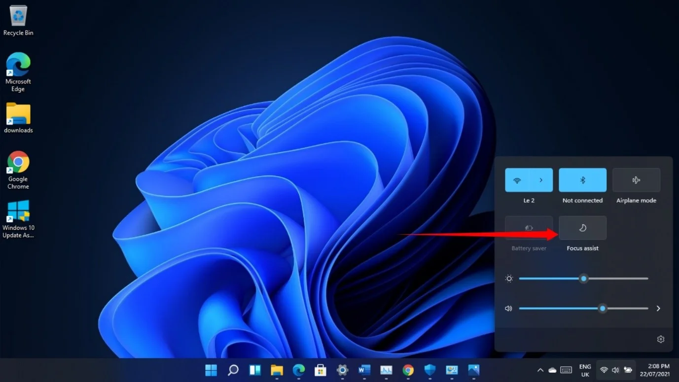 Klicken Sie unter Windows 11 auf das Focus Assistant-Symbol