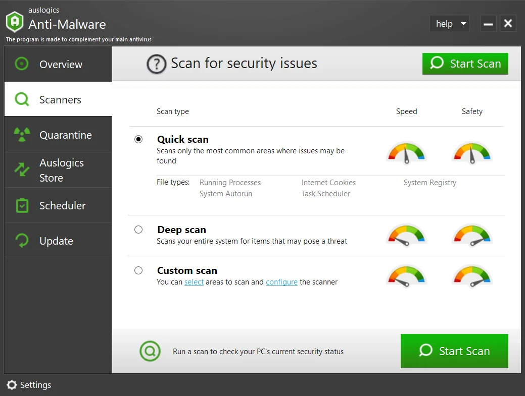 Führen Sie einen schnellen Scan mit Auslogics Anti-Malware durch.