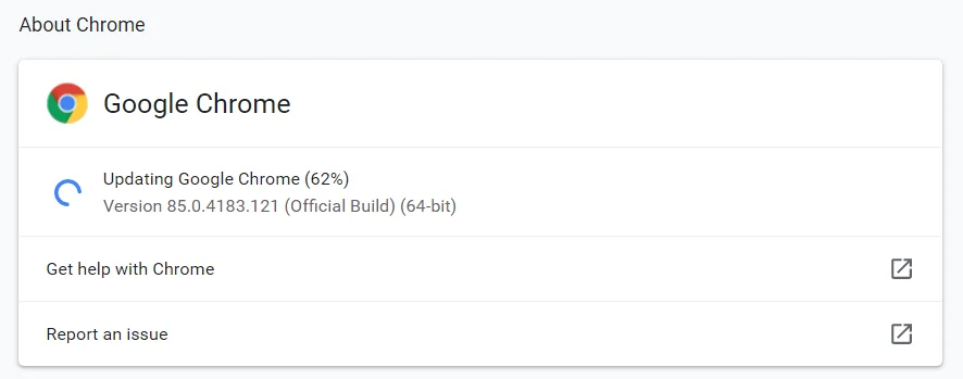 Подождите, пока Chrome обновится.