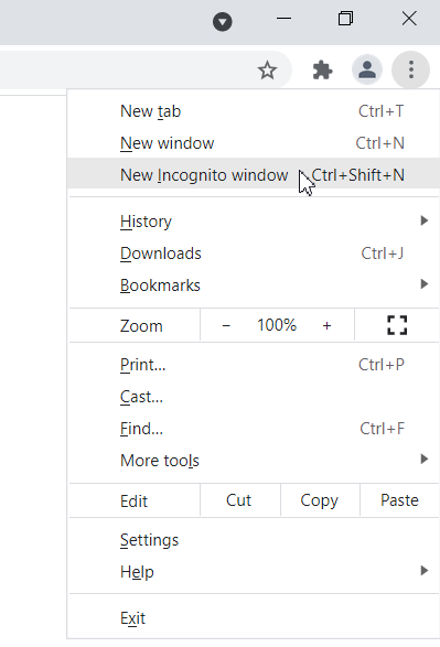 Selectați „O nouă fereastră incognito”.