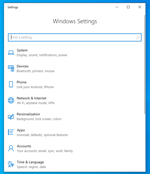 Abra el panel de configuración de Windows