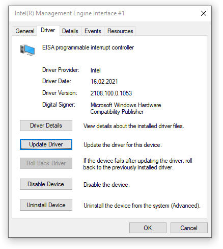 คลิก อัปเดตไดรเวอร์สำหรับ Intel Management