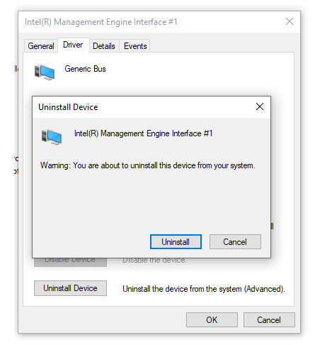 Deinstallieren Sie die Intel Management Engine-Schnittstelle