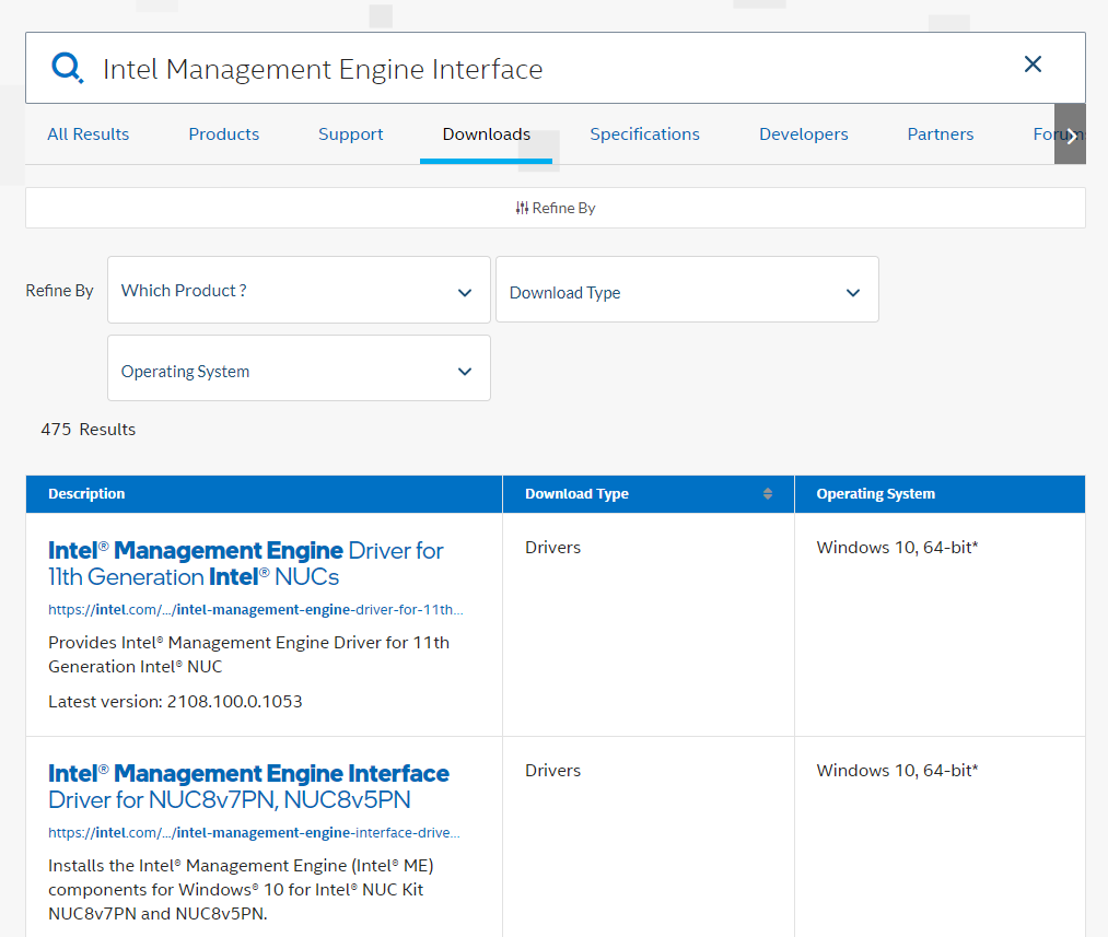 Intel ManagementEngineドライバーをダウンロードする