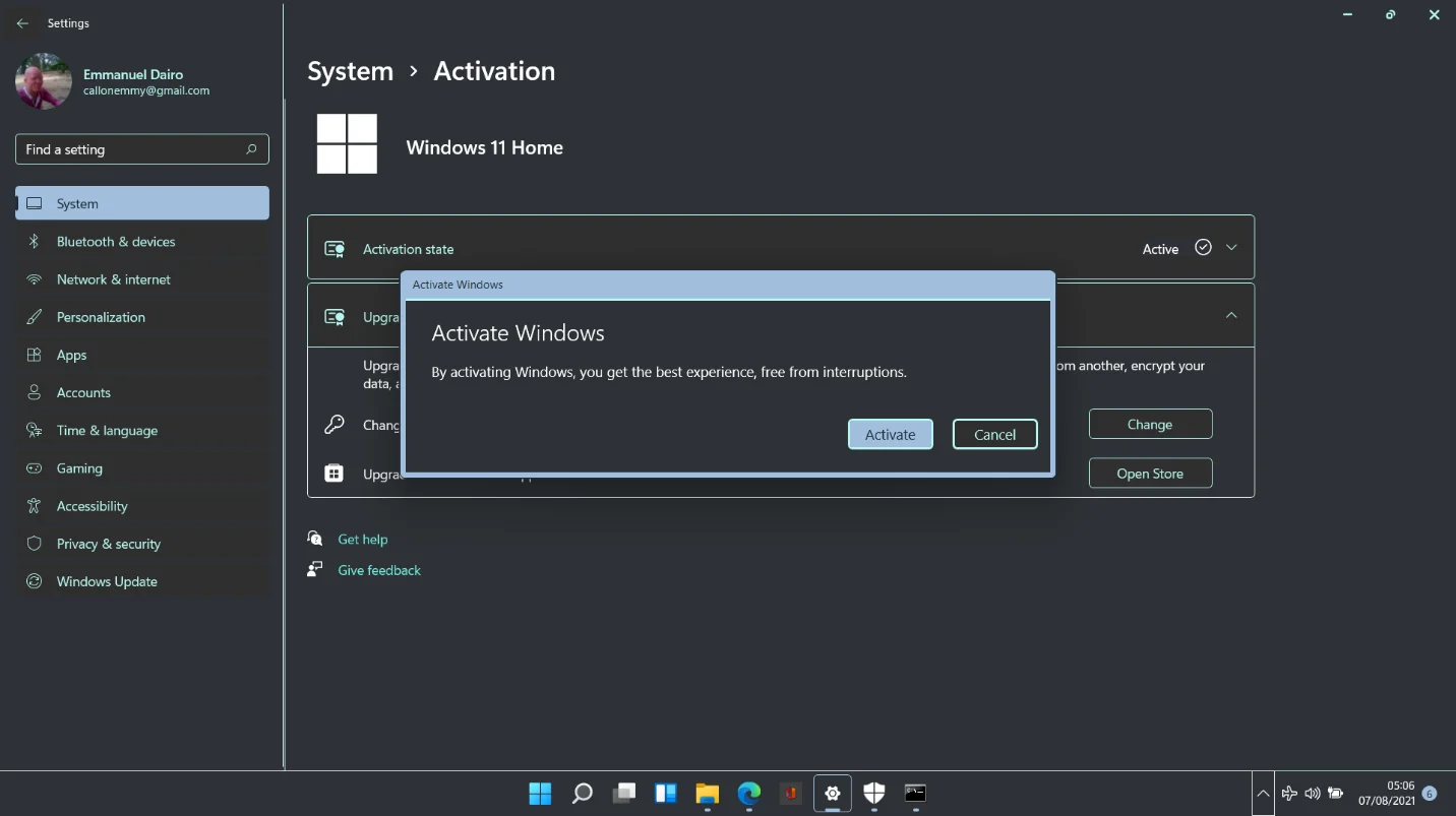 Proceso de activación de Windows 11