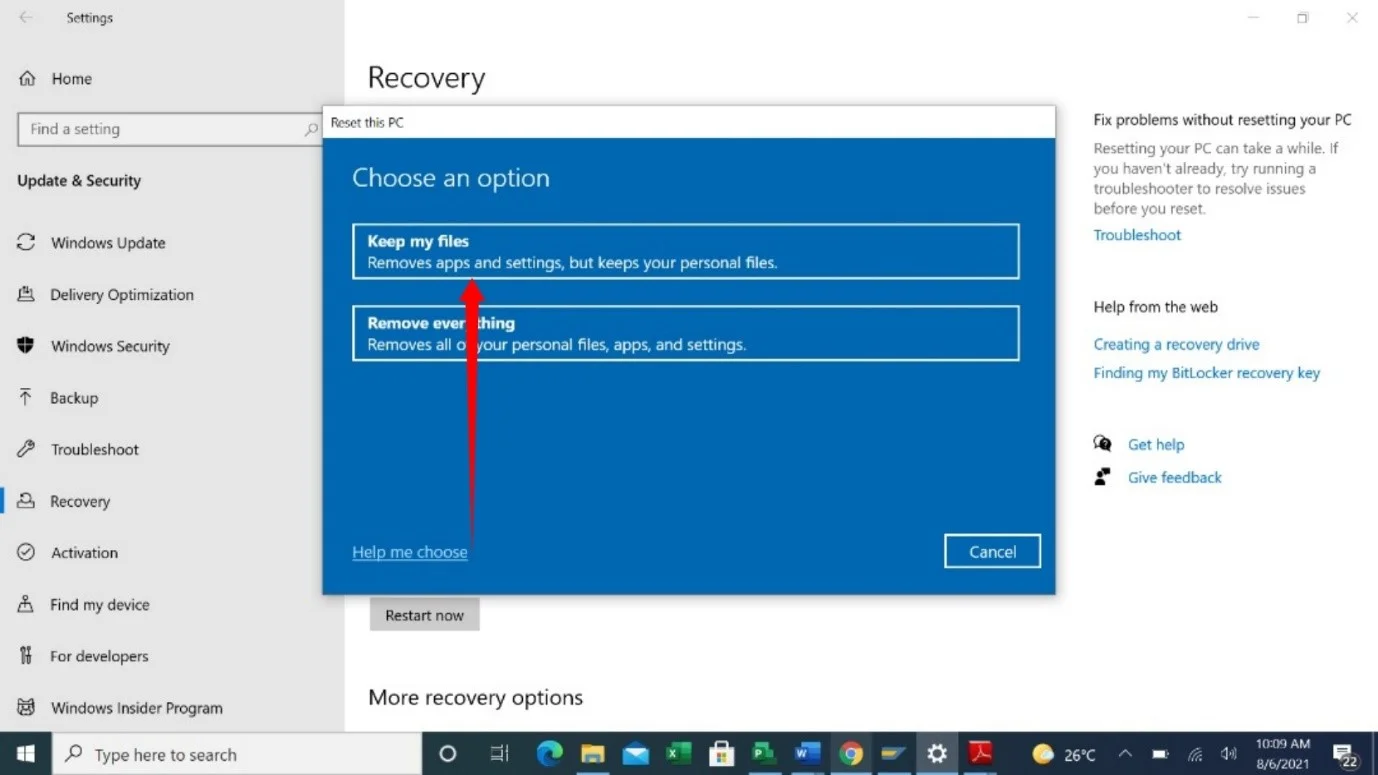 ใช้ตัวเลือก Keep My Files เมื่อรีเซ็ตพีซี