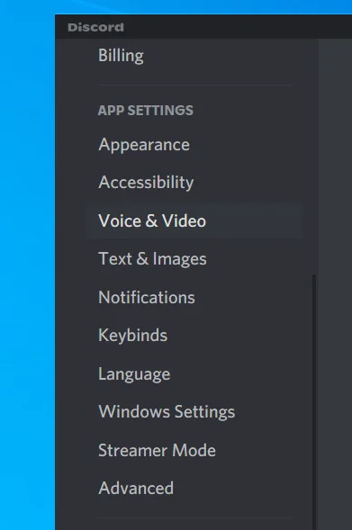 Discord ayarlarından Ses ve Video'yu seçin.