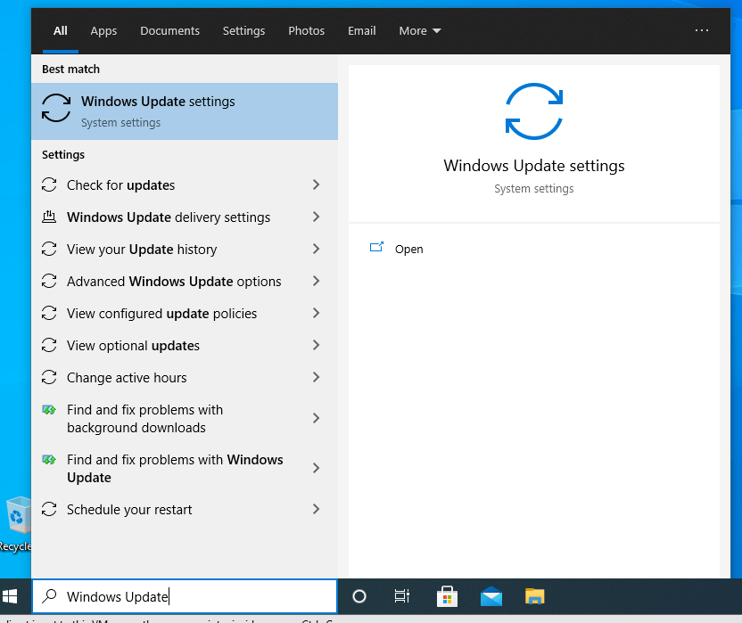 Căutați instrumentul Windows Update