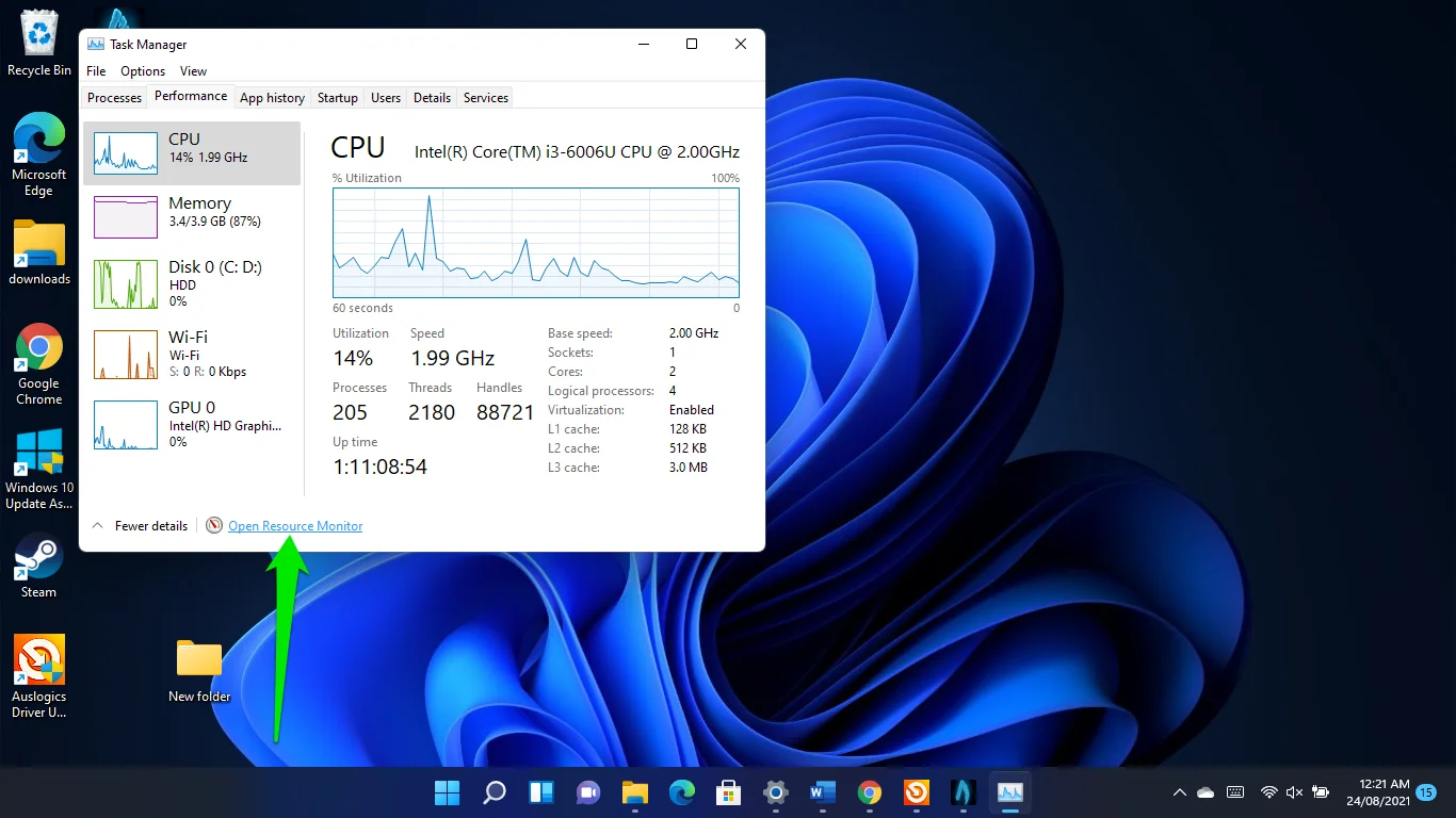 افتح Resource Monitor