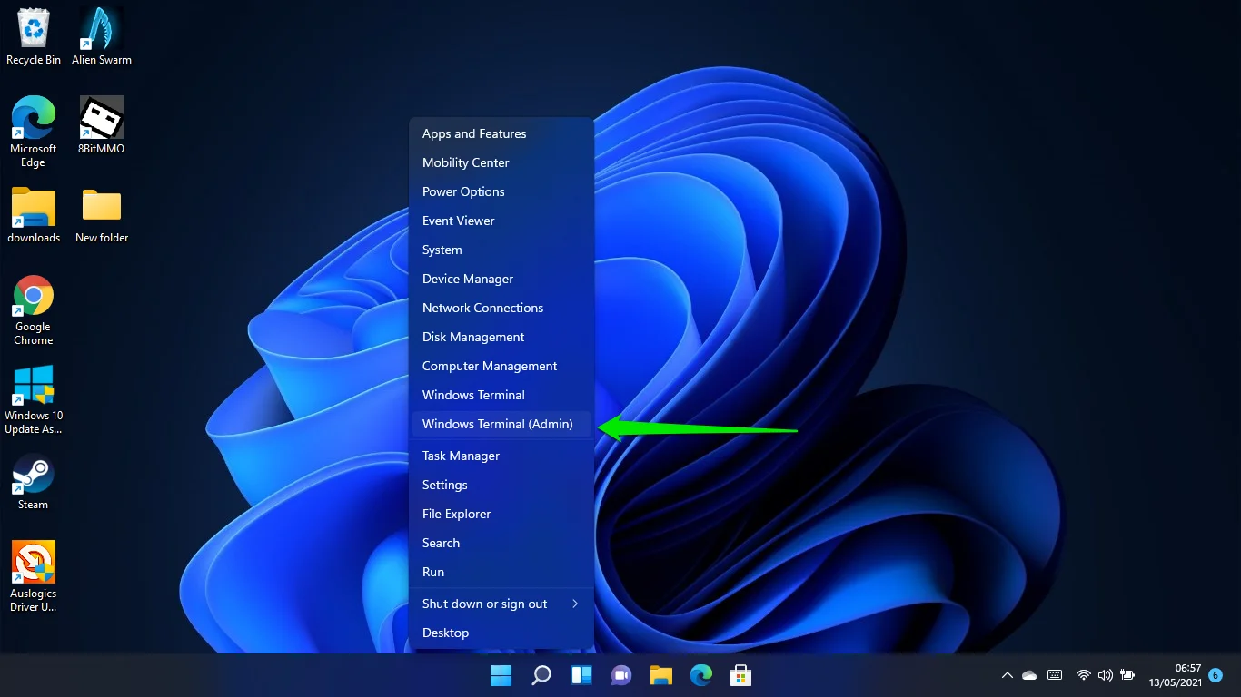 حدد Windows Terminal (المسؤول) لضبط إعدادات التاريخ في Windows 11