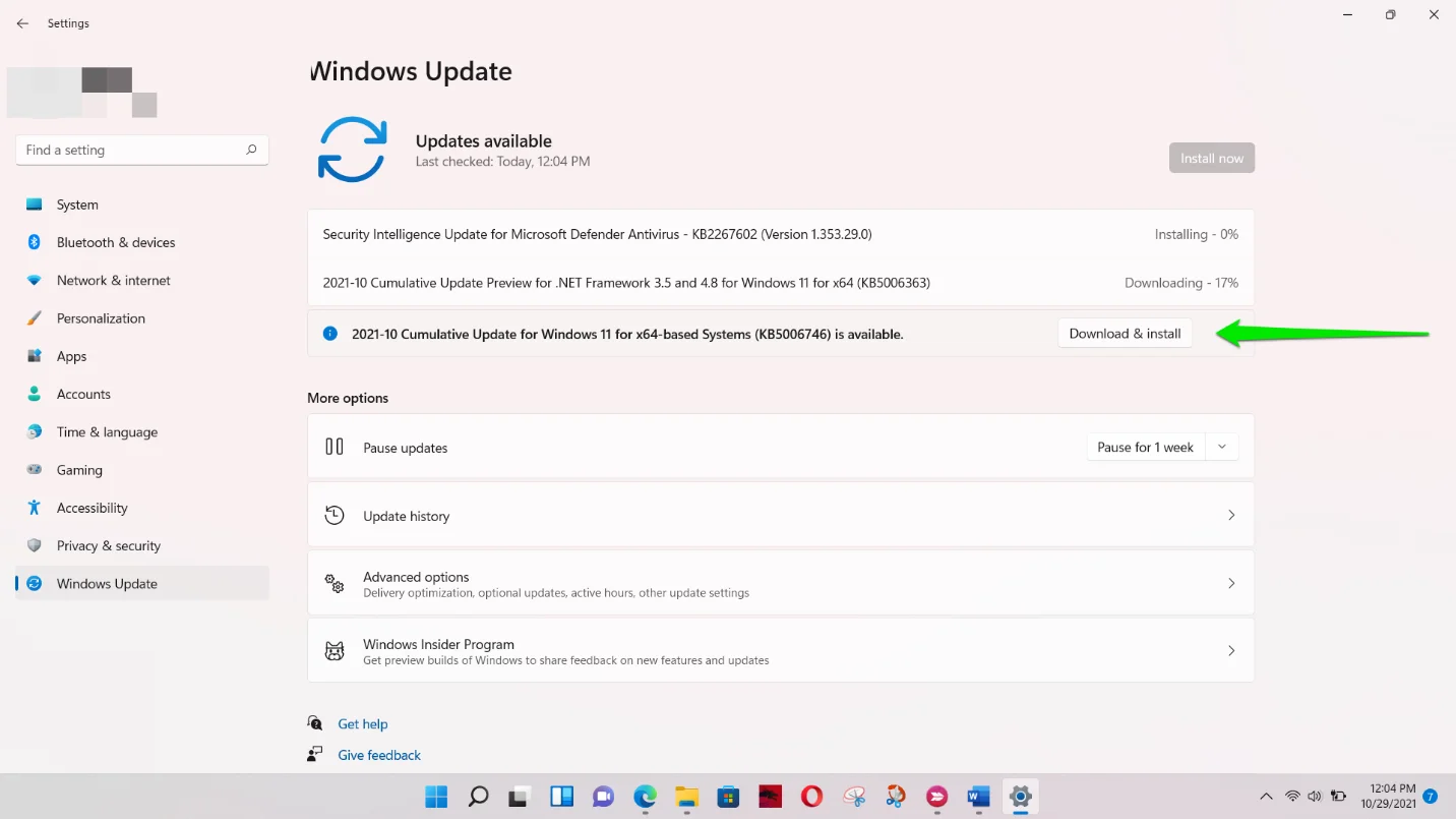 Wenn Sie über ein kumulatives Release-Update verfügen, klicken Sie auf die Schaltfläche Download & Install, um den Update-Vorgang zu starten