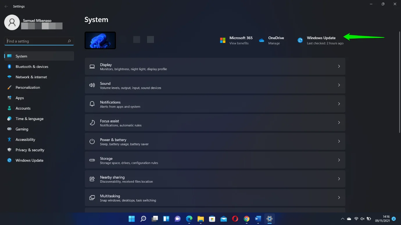 Klik Pembaruan Windows untuk memeriksa pembaruan Windows 11 baru