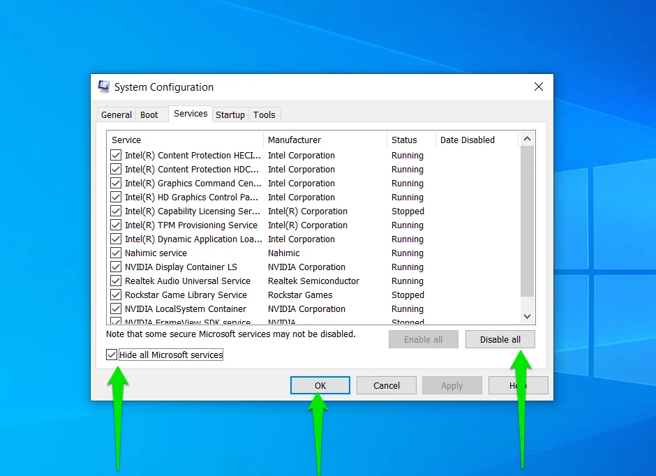 Désactivez les services de démarrage via la fenêtre de dialogue de configuration du système