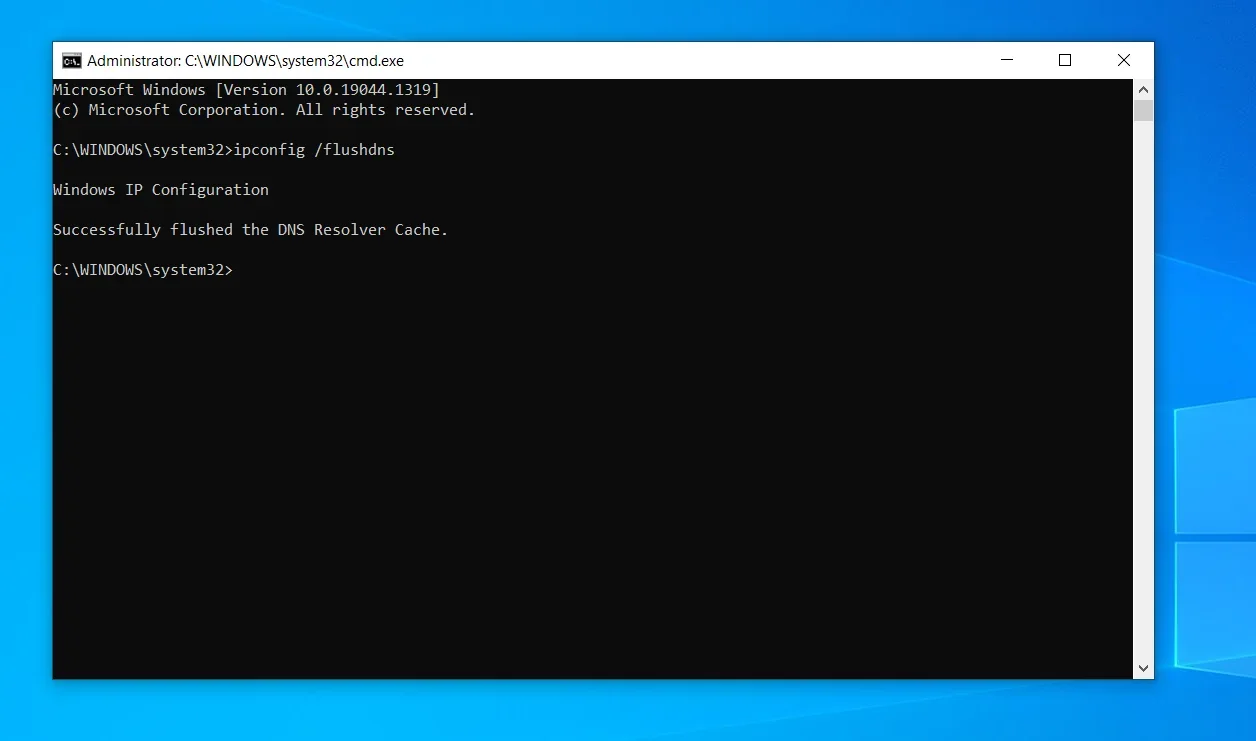 Escriba "ipconfig /flushdns" cuando se abra la ventana del símbolo del sistema en modo administrador